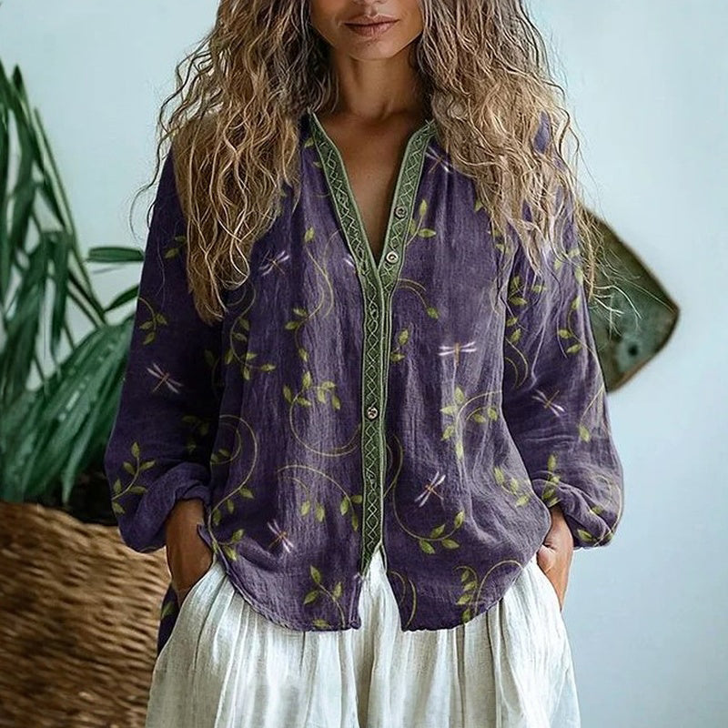 Brianna | Elegant Vintage Leaf Blouse - Solfae