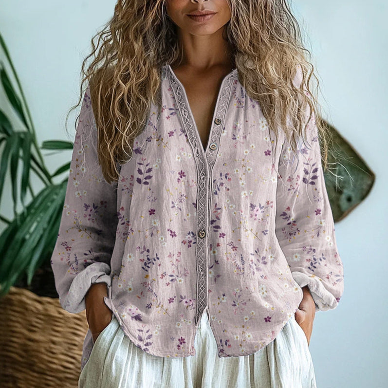 Brianna | Elegant Vintage Leaf Blouse - Solfae