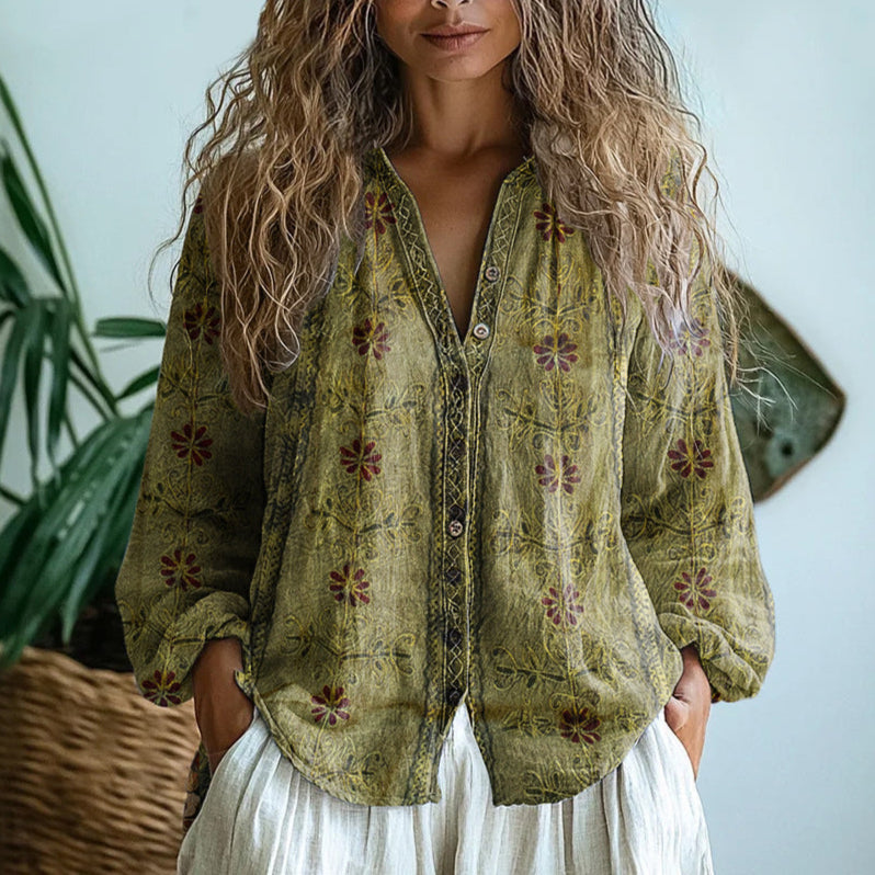 Brianna | Elegant Vintage Leaf Blouse - Solfae