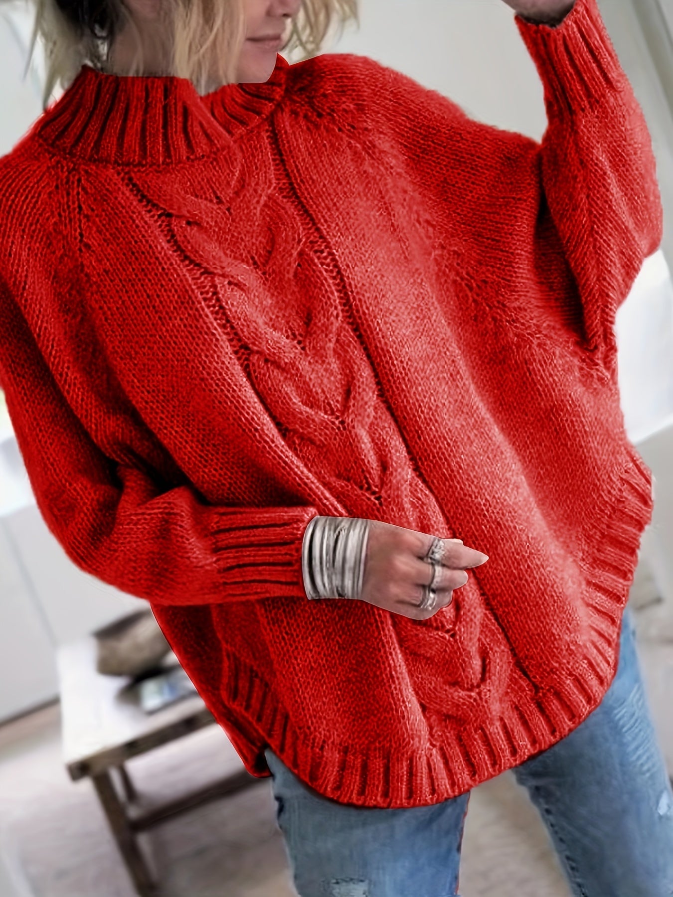 Christina | Elegant Cable-Knit High-Neck Sweater - Solfae