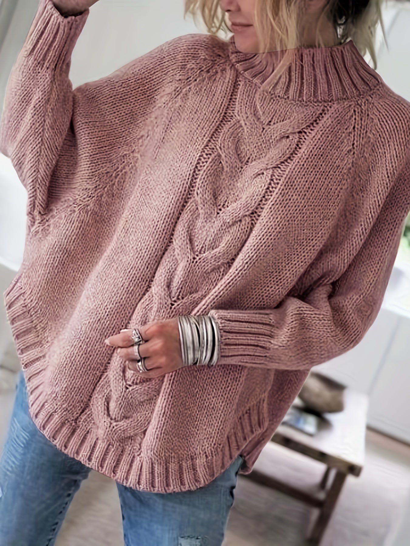 Christina | Elegant Cable-Knit High-Neck Sweater - Solfae