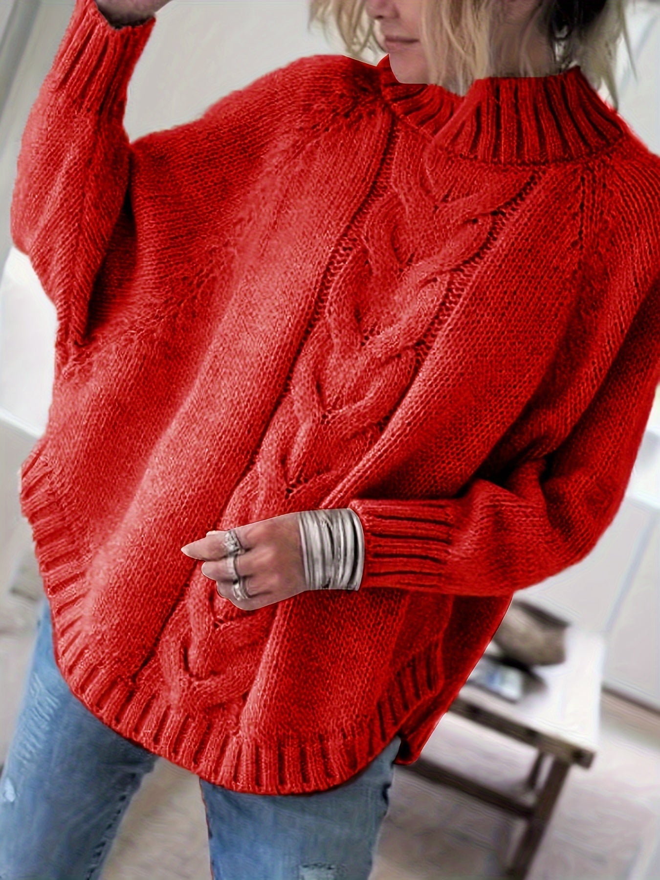 Christina | Elegant Cable-Knit High-Neck Sweater - Solfae