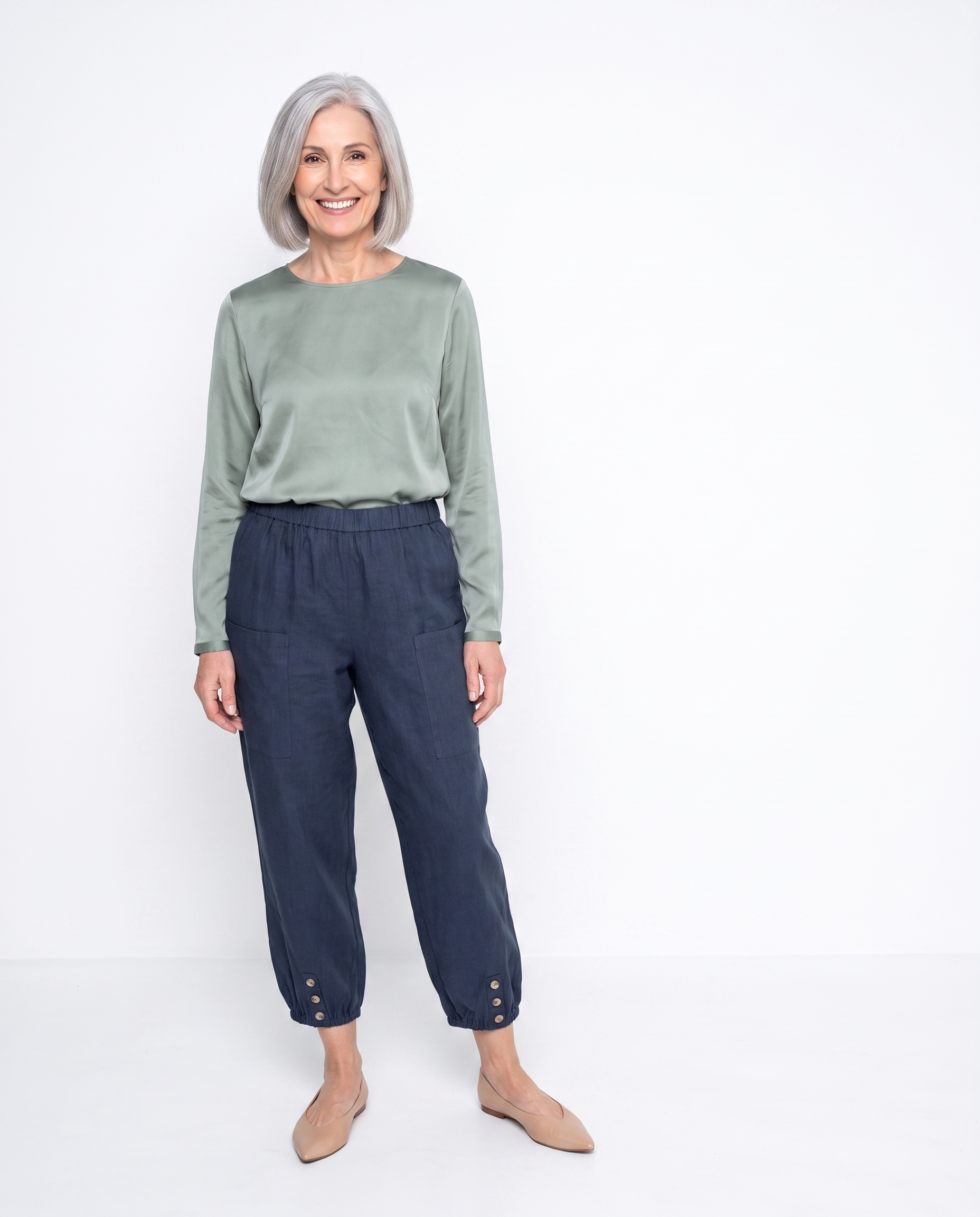 Christina | Elegant Linen Cuffed Pants - Solfae