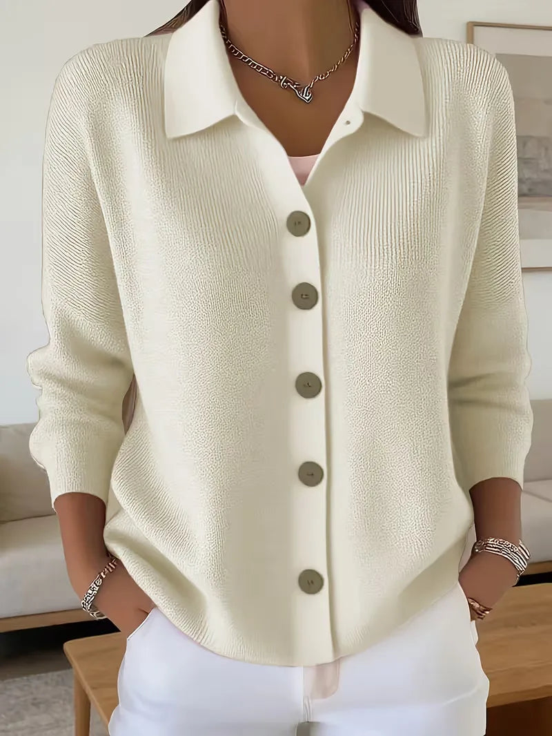 Christine | Elegant Collared Button Cardigan - Solfae