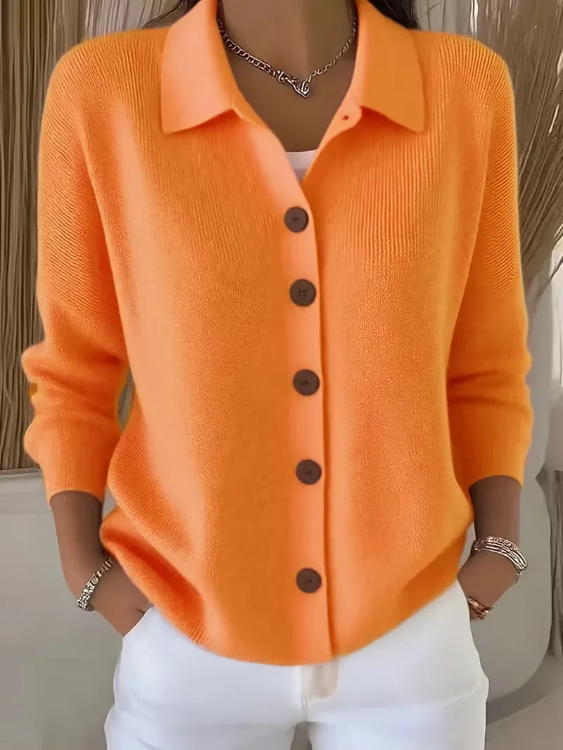 Christine | Elegant Collared Button Cardigan - Solfae