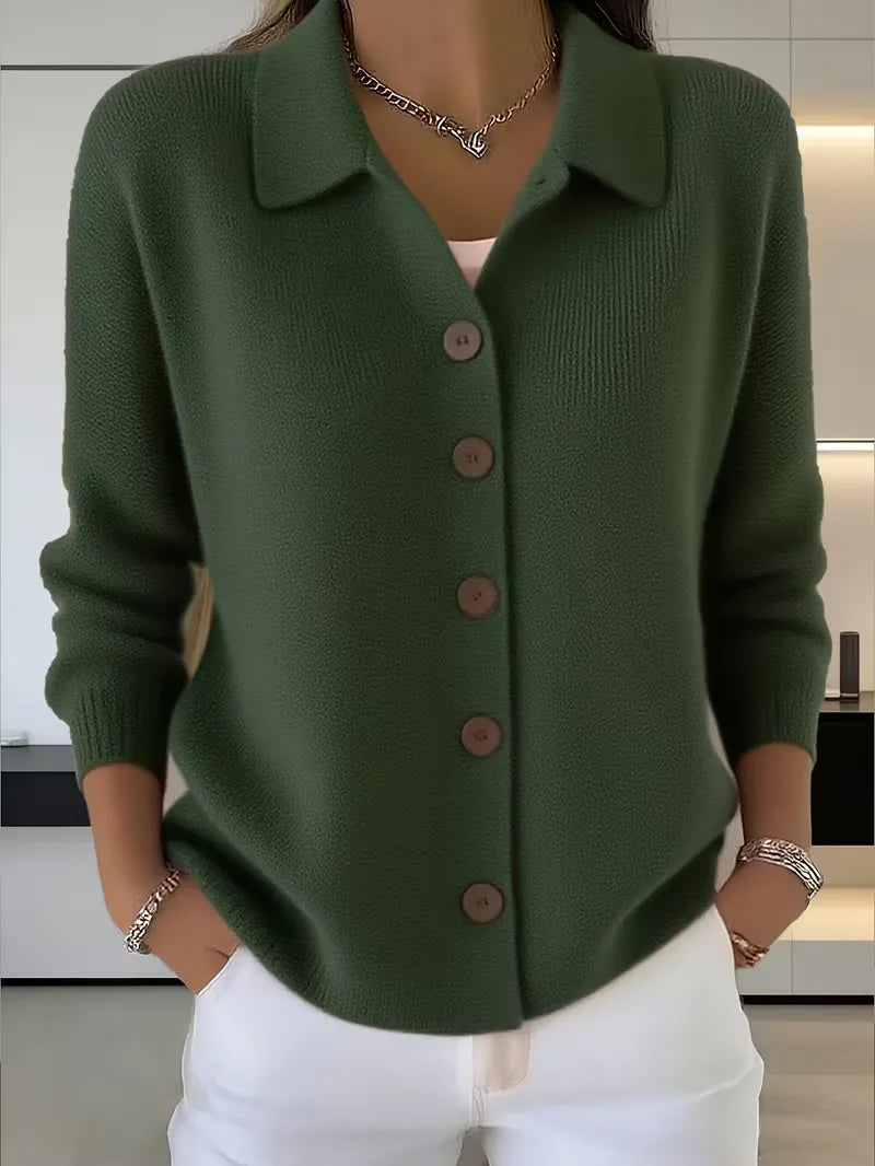 Christine | Elegant Collared Button Cardigan - Solfae