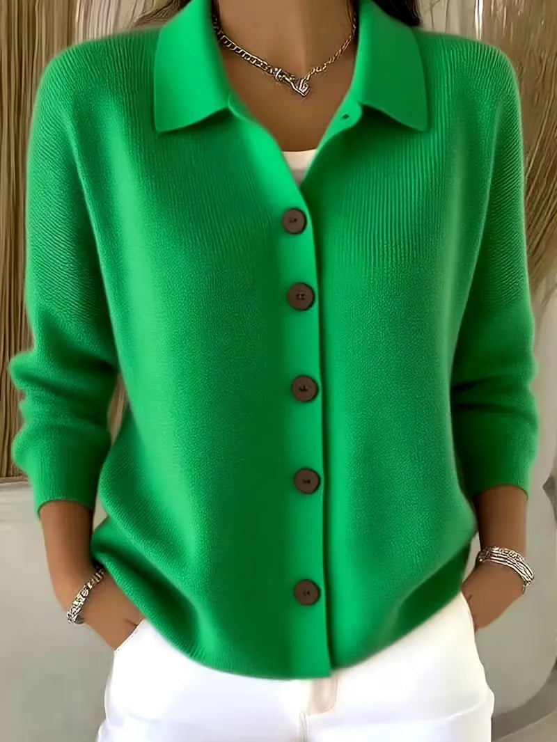 Christine | Elegant Collared Button Cardigan - Solfae