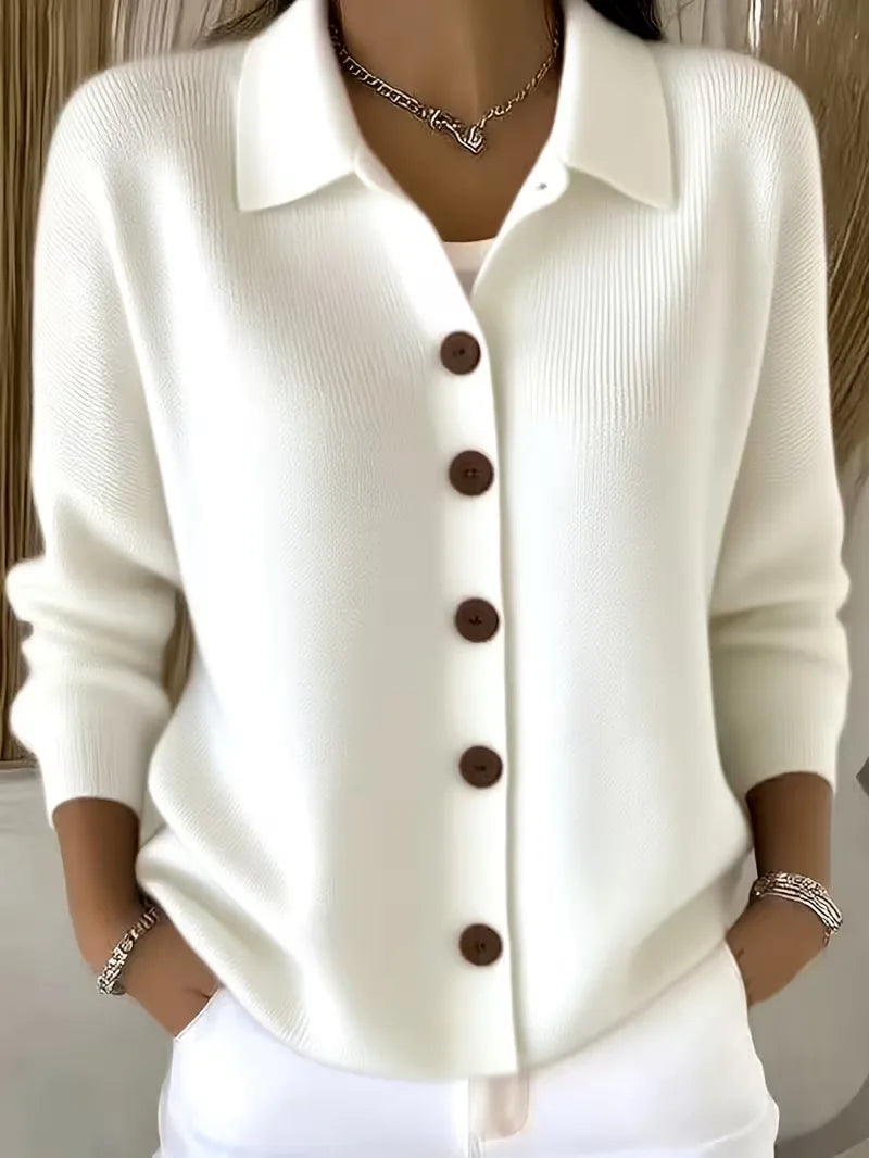Christine | Elegant Collared Button Cardigan - Solfae