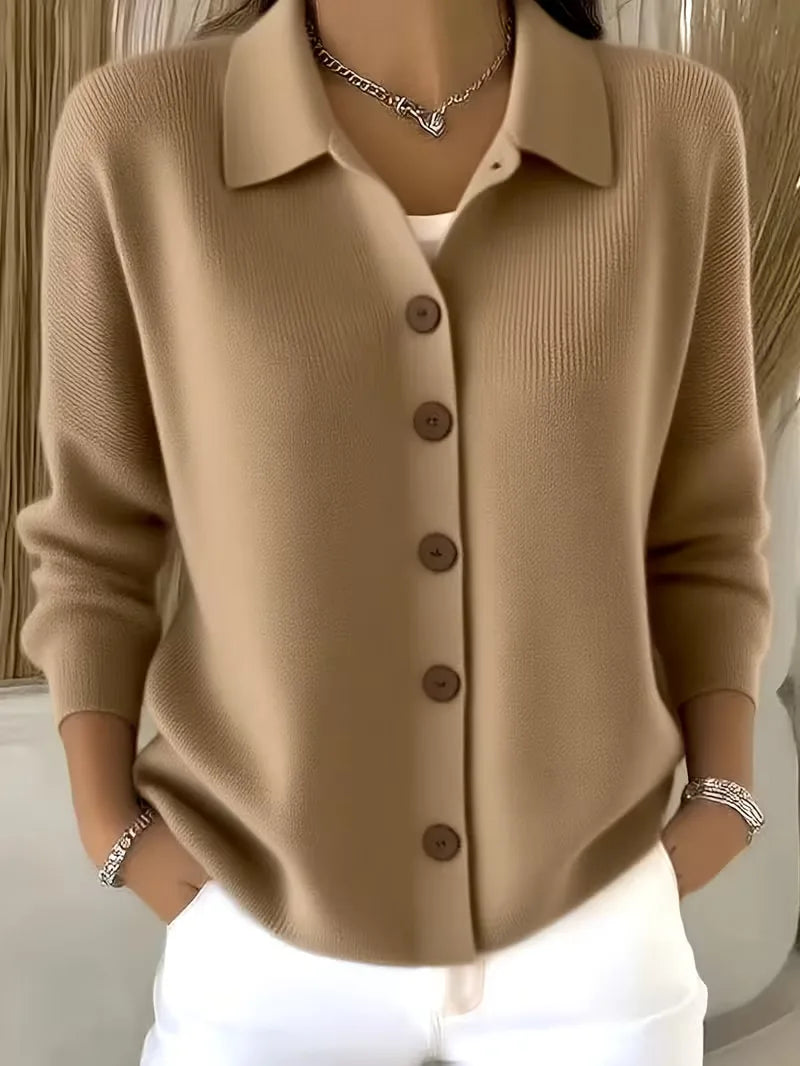 Christine | Elegant Collared Button Cardigan - Solfae