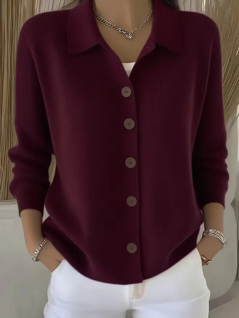 Christine | Elegant Collared Button Cardigan - Solfae