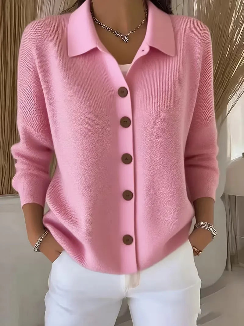 Christine | Elegant Collared Button Cardigan - Solfae