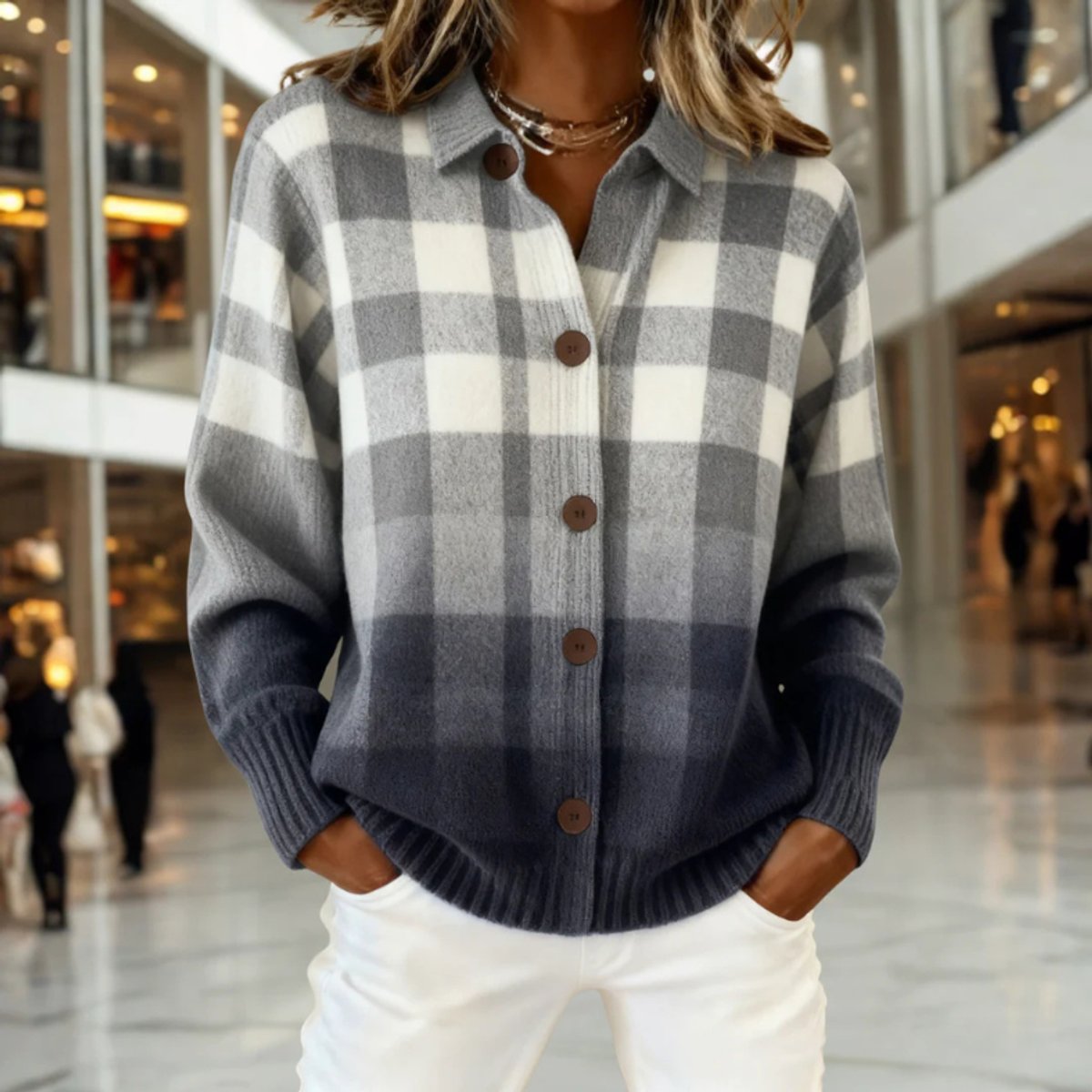 Christine | Elegant Ombre Plaid Cardigan - Solfae