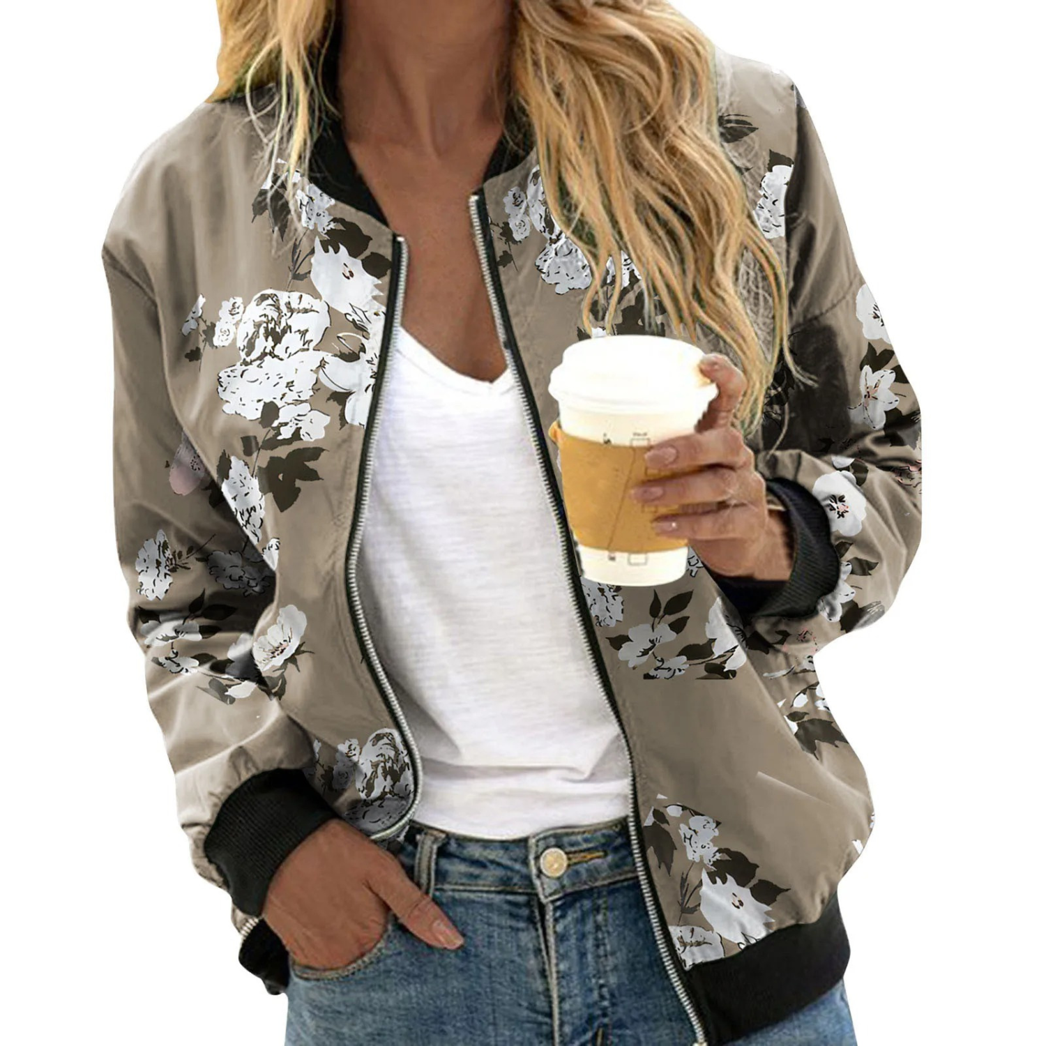 Danielle | Elegant Floral Bomber Jacket - Solfae