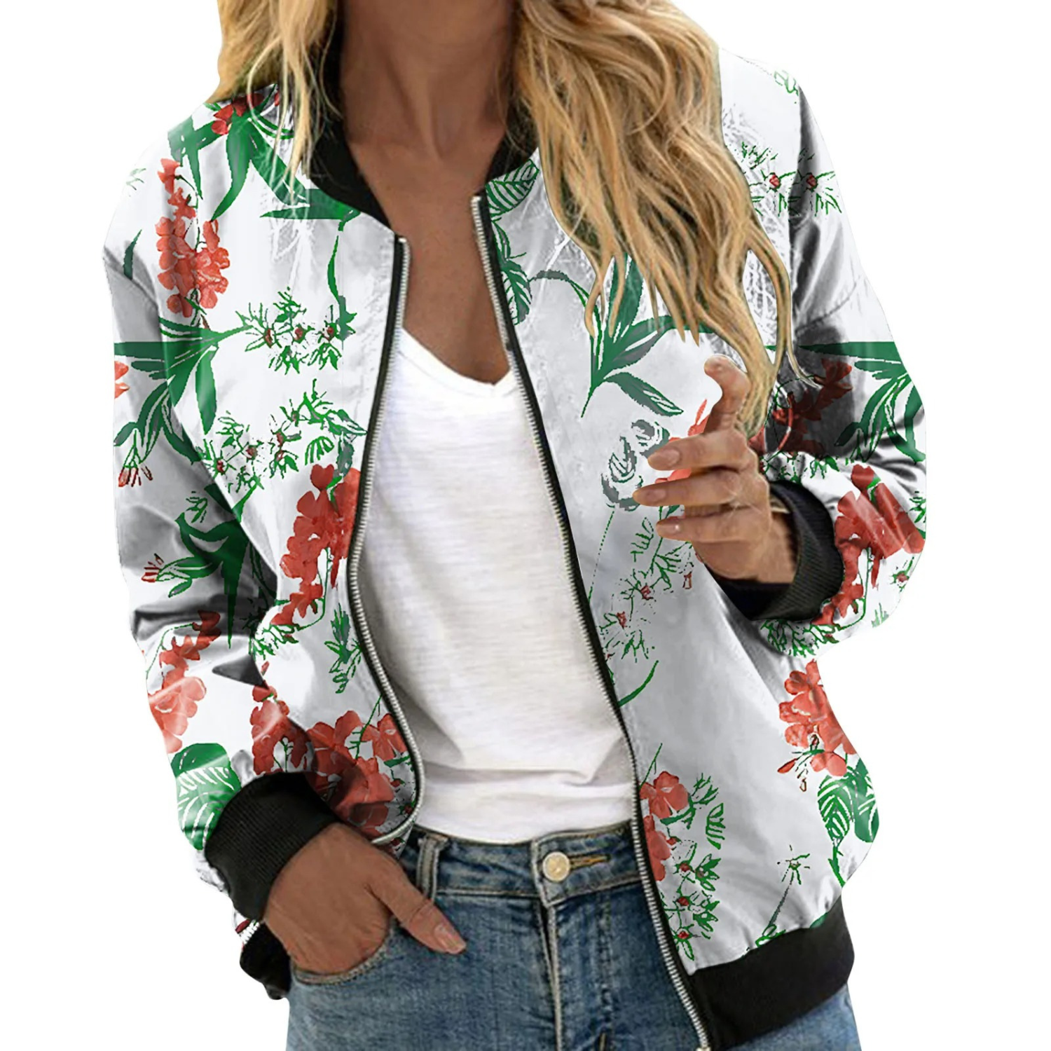 Danielle | Elegant Floral Bomber Jacket - Solfae
