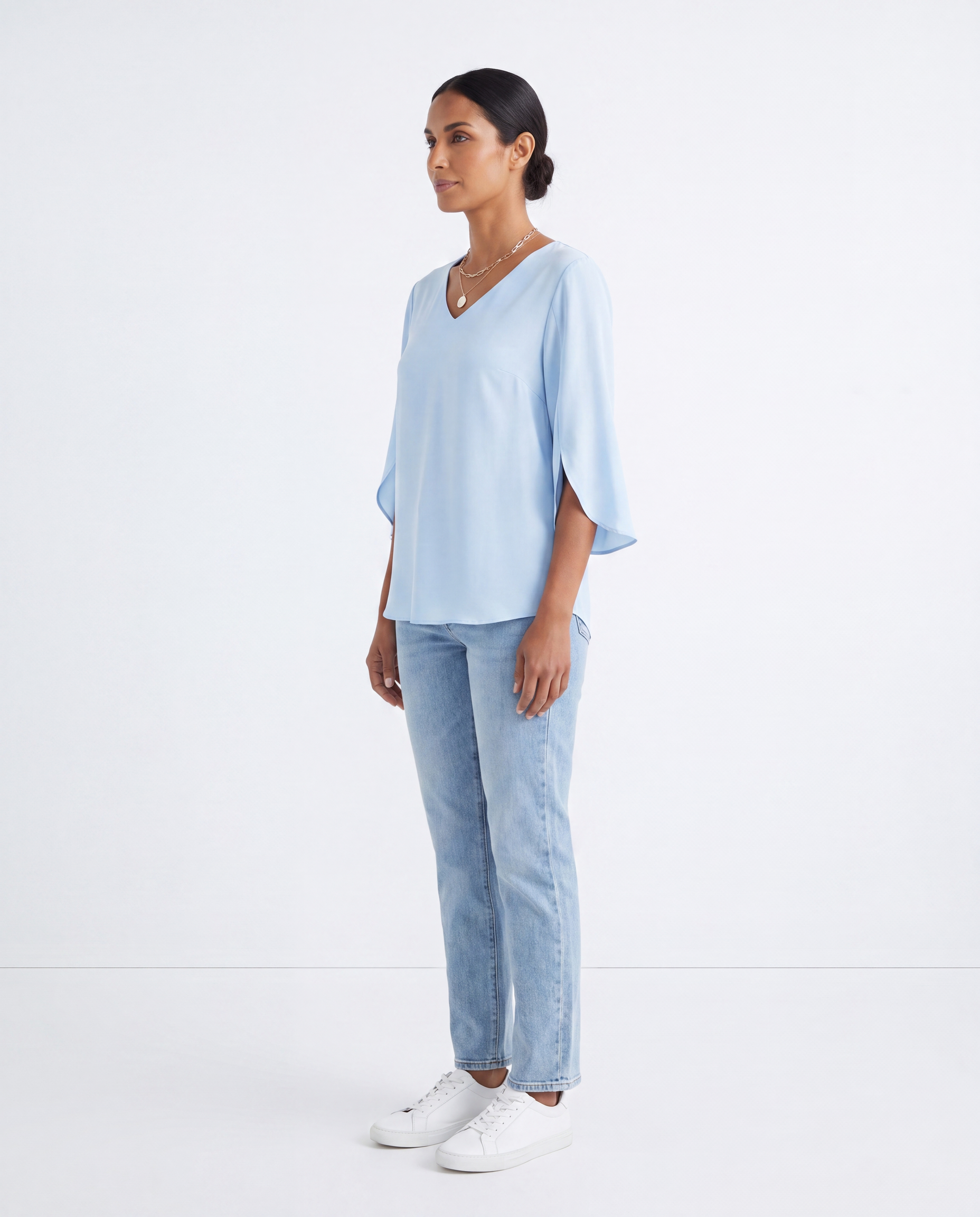 Danielle | Elegant V-Neck Split-Sleeve Blouse - Solfae