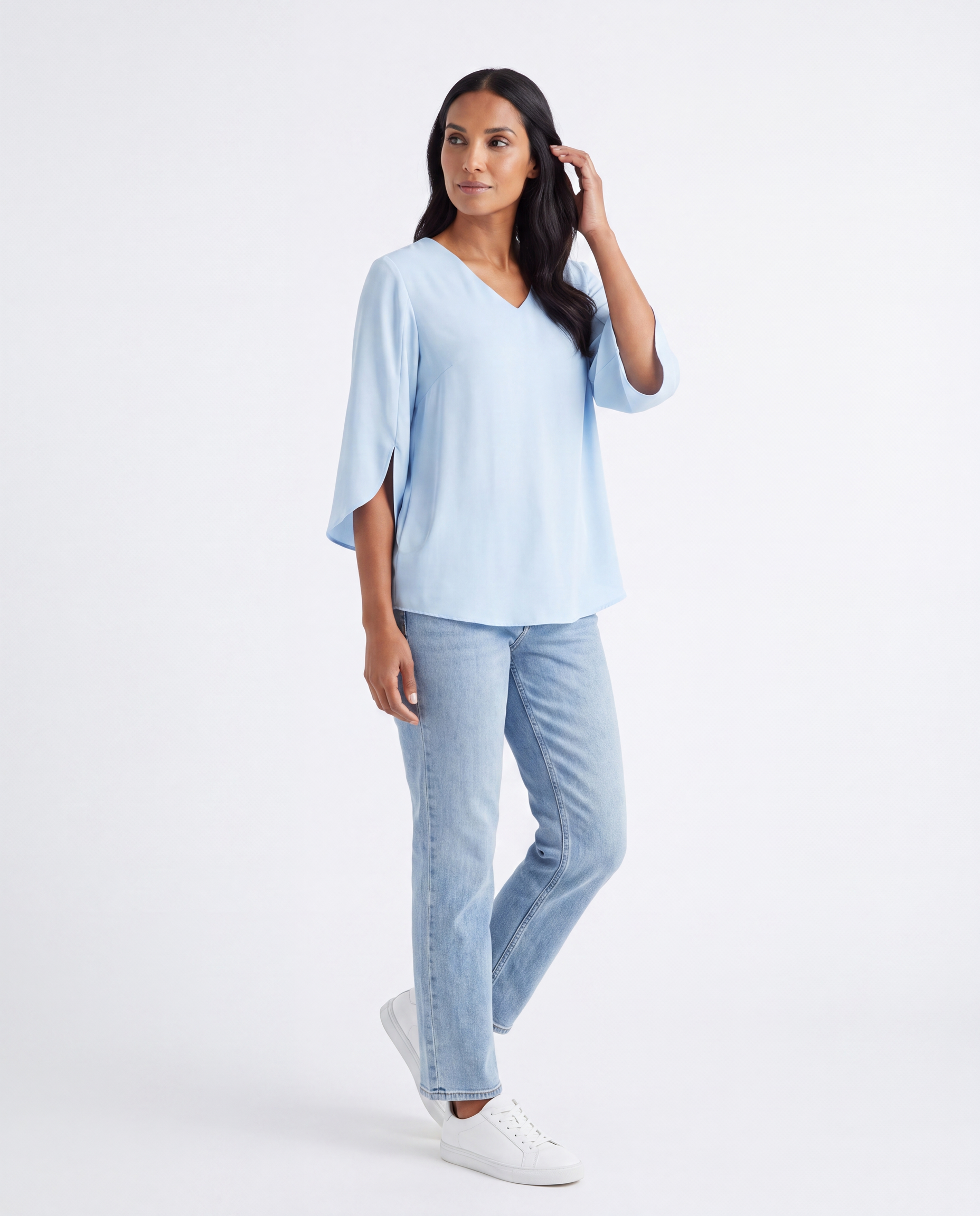 Danielle | Elegant V-Neck Split-Sleeve Blouse - Solfae