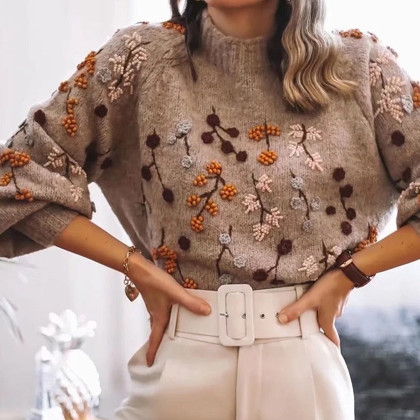 Danielle | Vintage Floral Beaded Sweater - Solfae