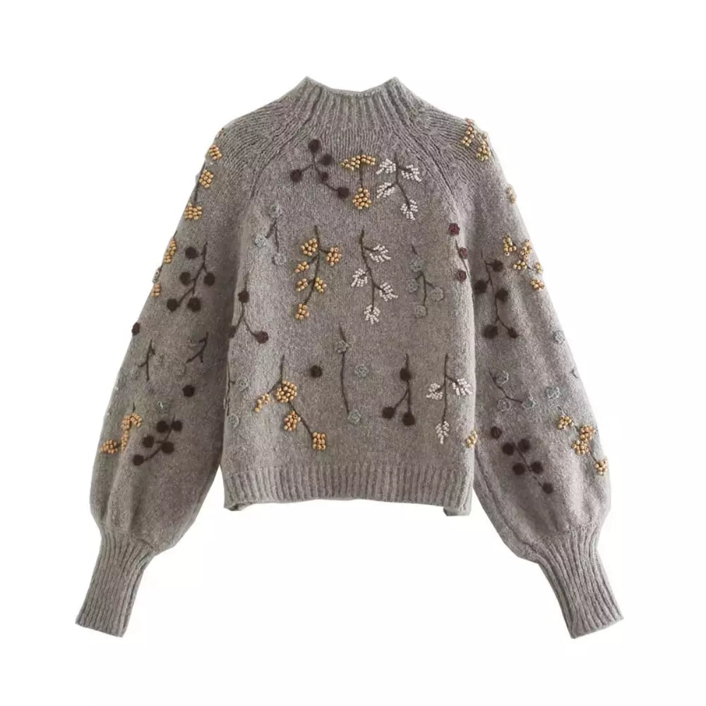 Danielle | Vintage Floral Beaded Sweater - Solfae