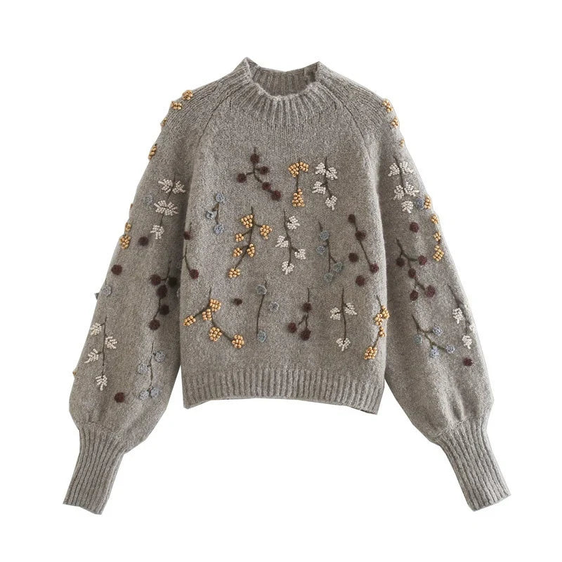 Danielle | Vintage Floral Beaded Sweater - Solfae