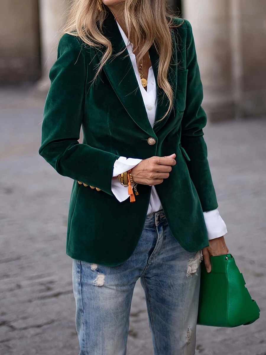 Elizabeth | Elegant Velvet Single-Breasted Blazer - Solfae