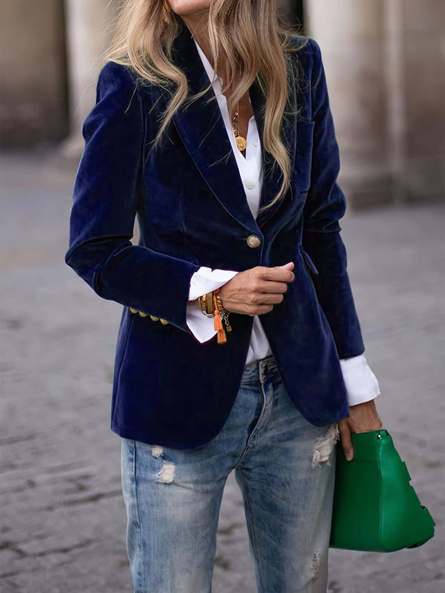 Elizabeth | Elegant Velvet Single-Breasted Blazer - Solfae