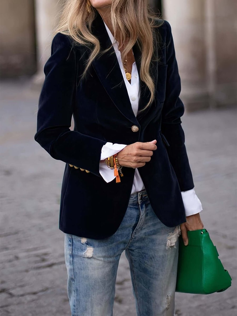 Elizabeth | Elegant Velvet Single-Breasted Blazer - Solfae
