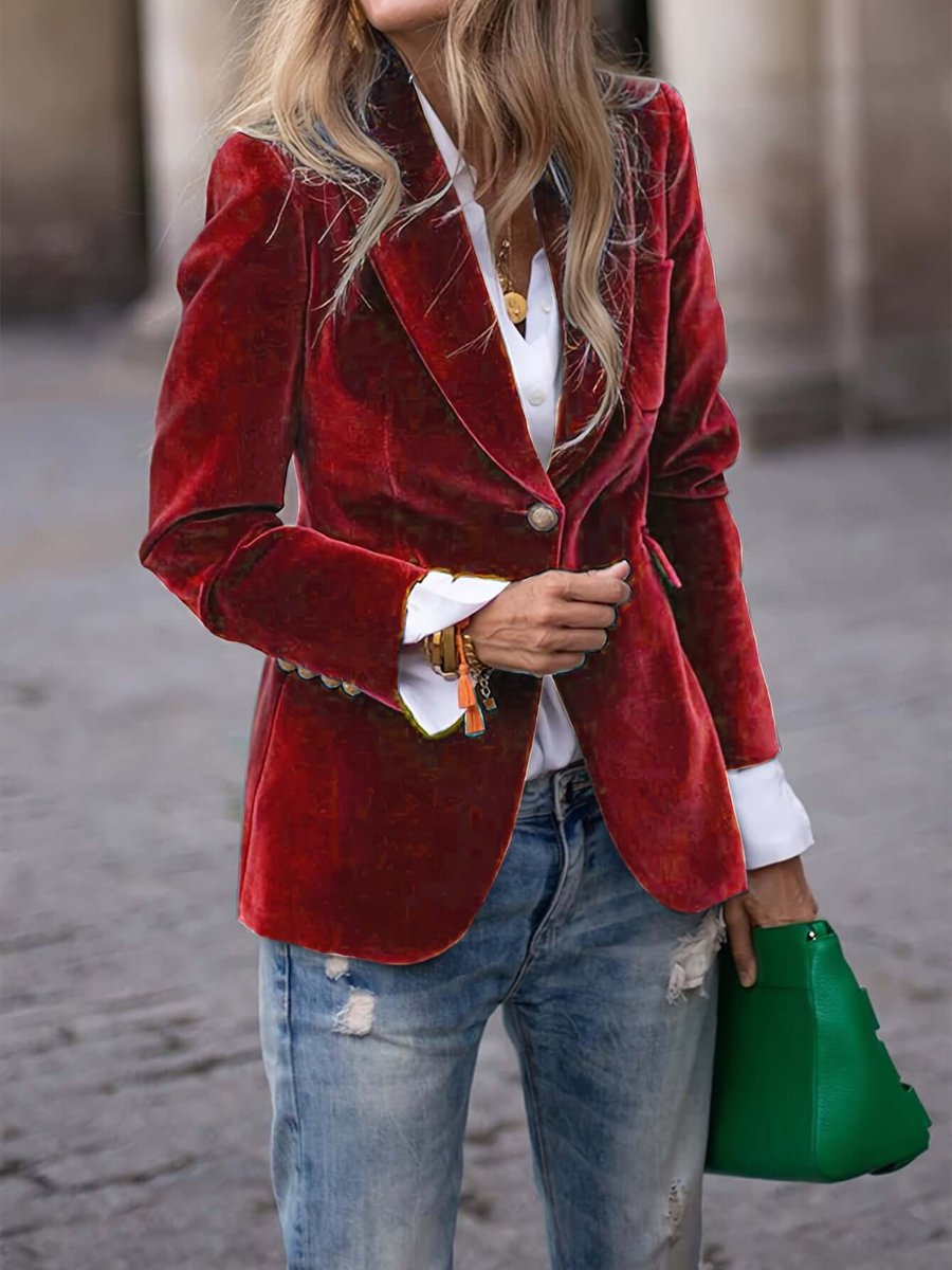 Elizabeth | Elegant Velvet Single-Breasted Blazer - Solfae