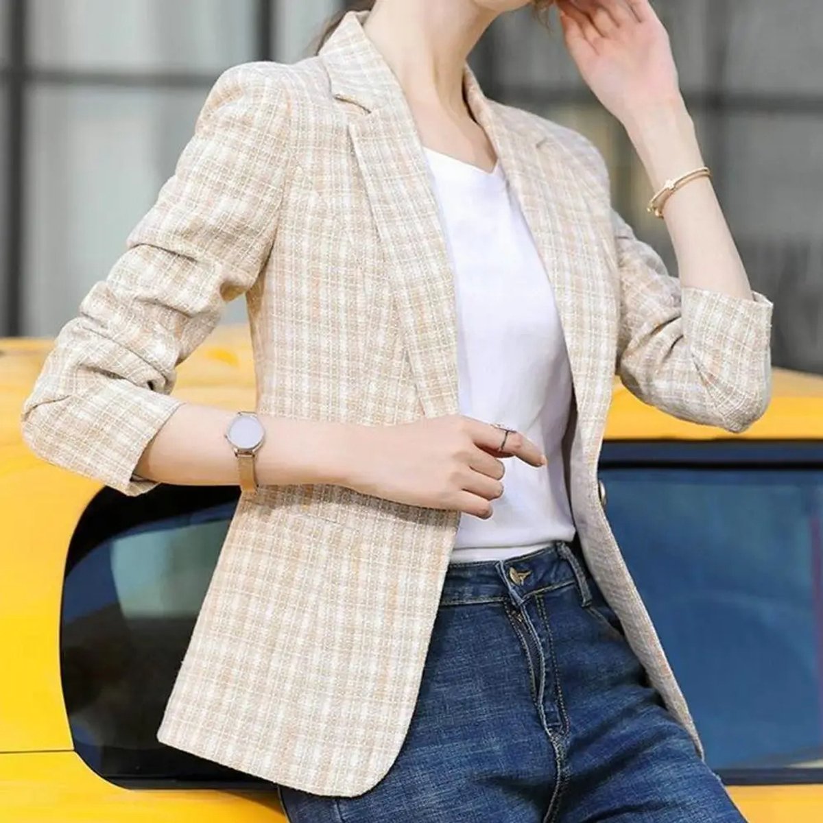 Emma | Elegant Plaid Tailored Blazer - Solfae