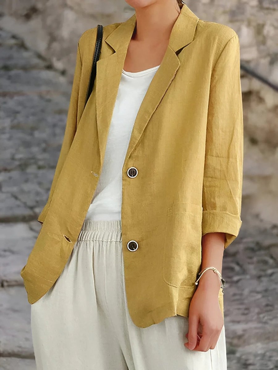 Jennifer | Elegant Open-Front Linen Blazer - Solfae