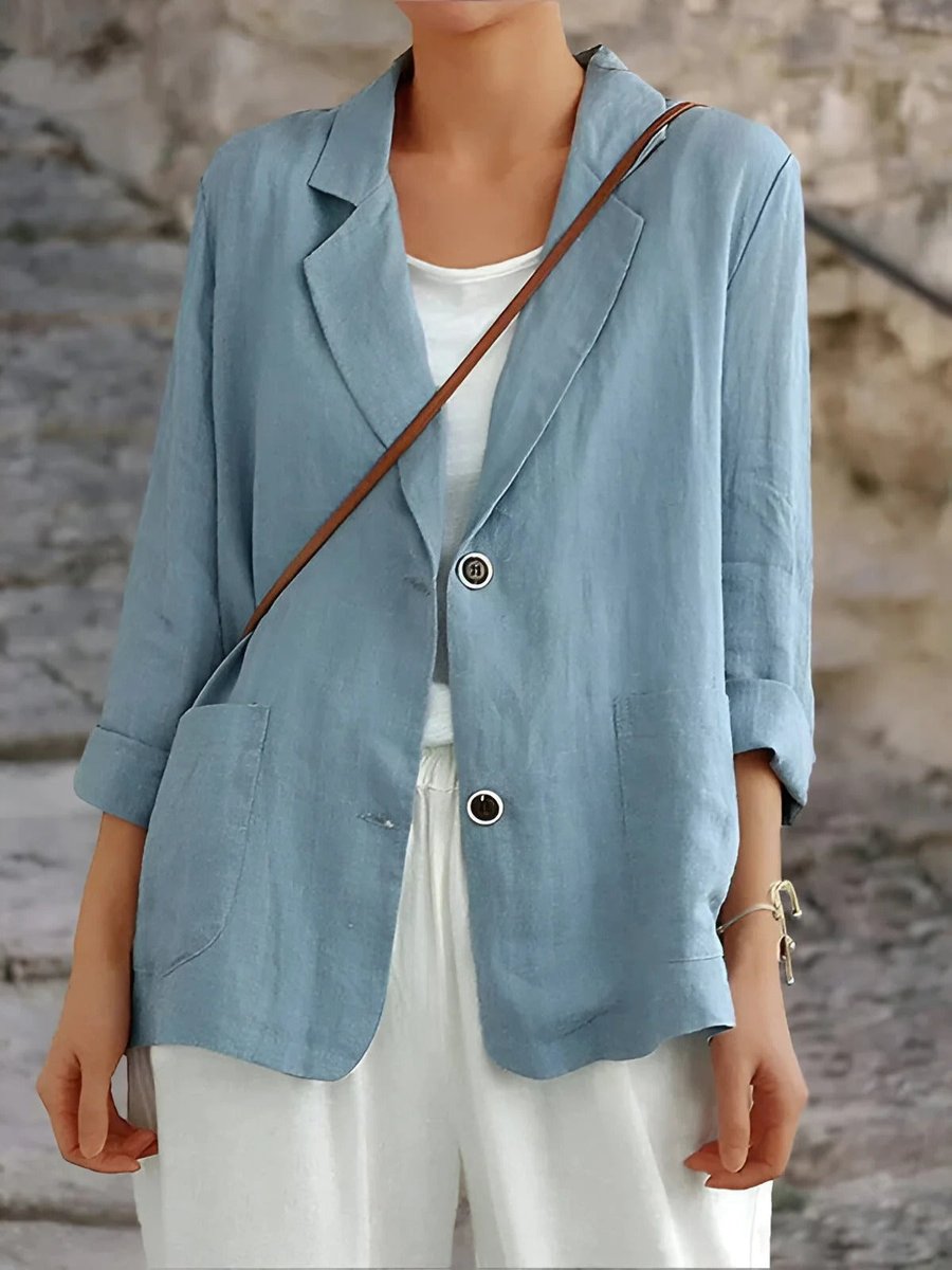 Jennifer | Elegant Open-Front Linen Blazer - Solfae