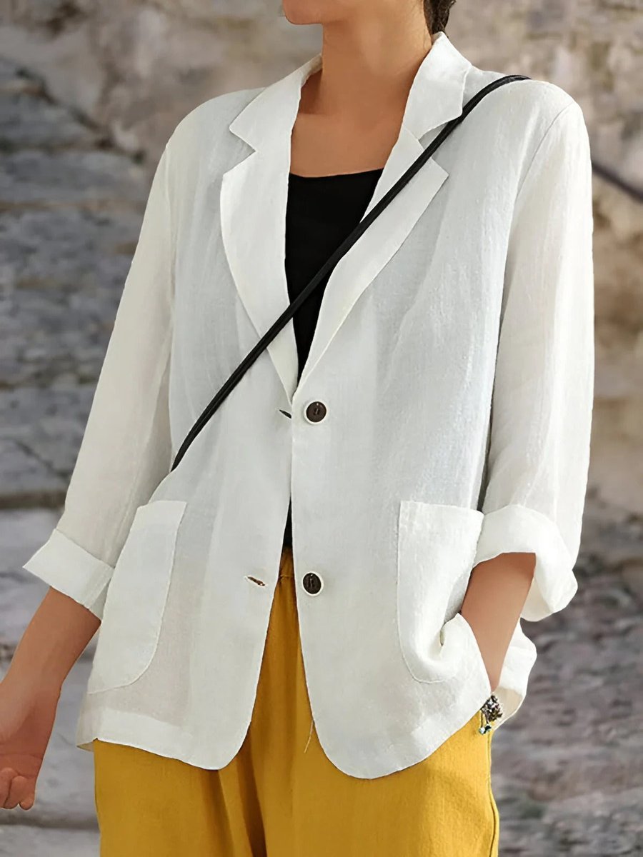 Jennifer | Elegant Open-Front Linen Blazer - Solfae