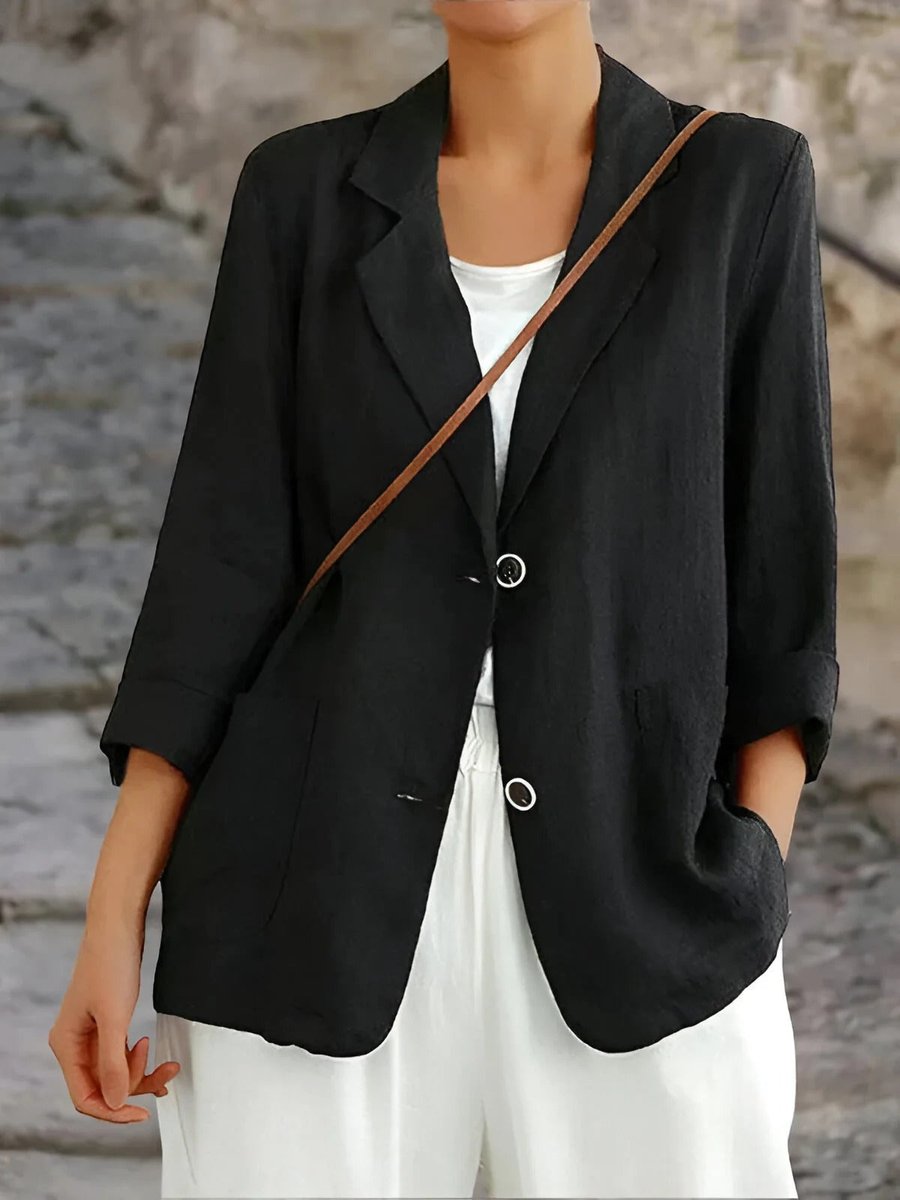 Jennifer | Elegant Open-Front Linen Blazer - Solfae