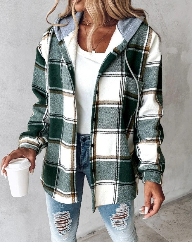 Jennifer | Elegant Plaid Hooded Jacket - Solfae
