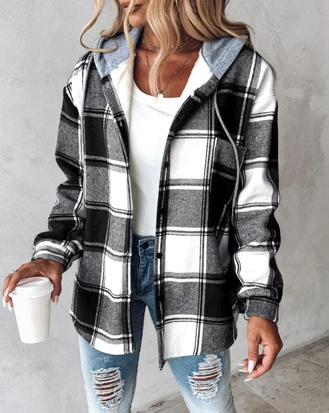 Jennifer | Elegant Plaid Hooded Jacket - Solfae