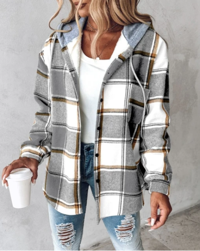Jennifer | Elegant Plaid Hooded Jacket - Solfae