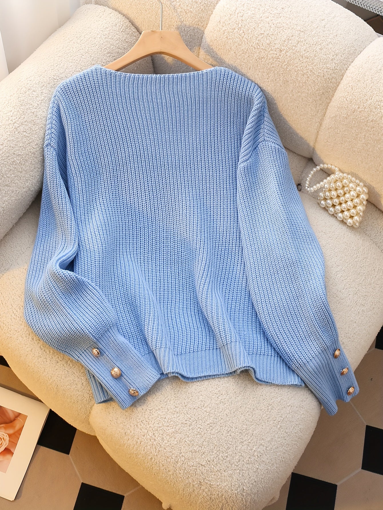 Jennifer | Elegant Ribbed V-Neck Sweater - Solfae