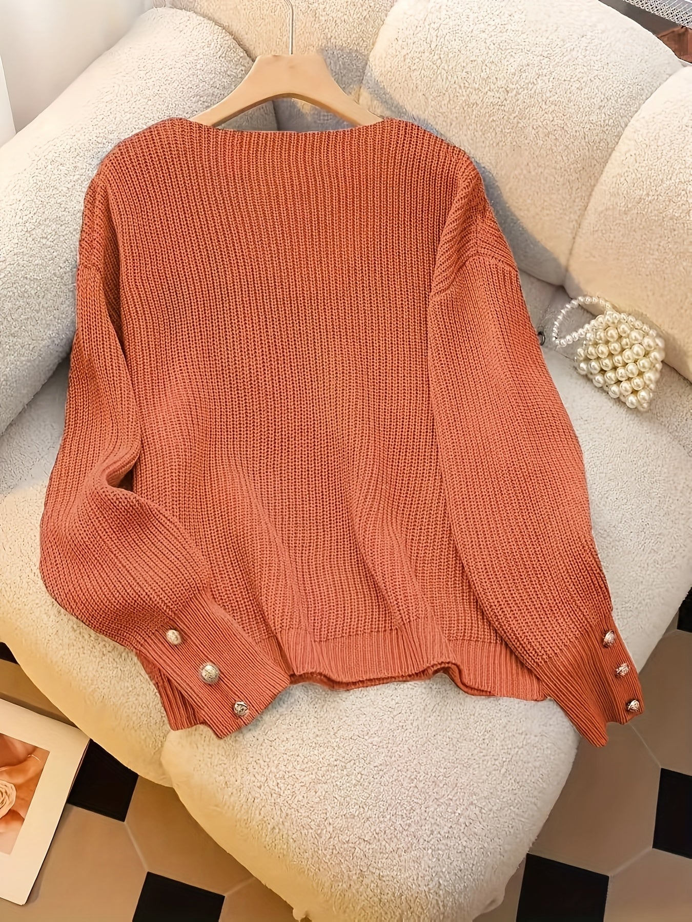 Jennifer | Elegant Ribbed V-Neck Sweater - Solfae