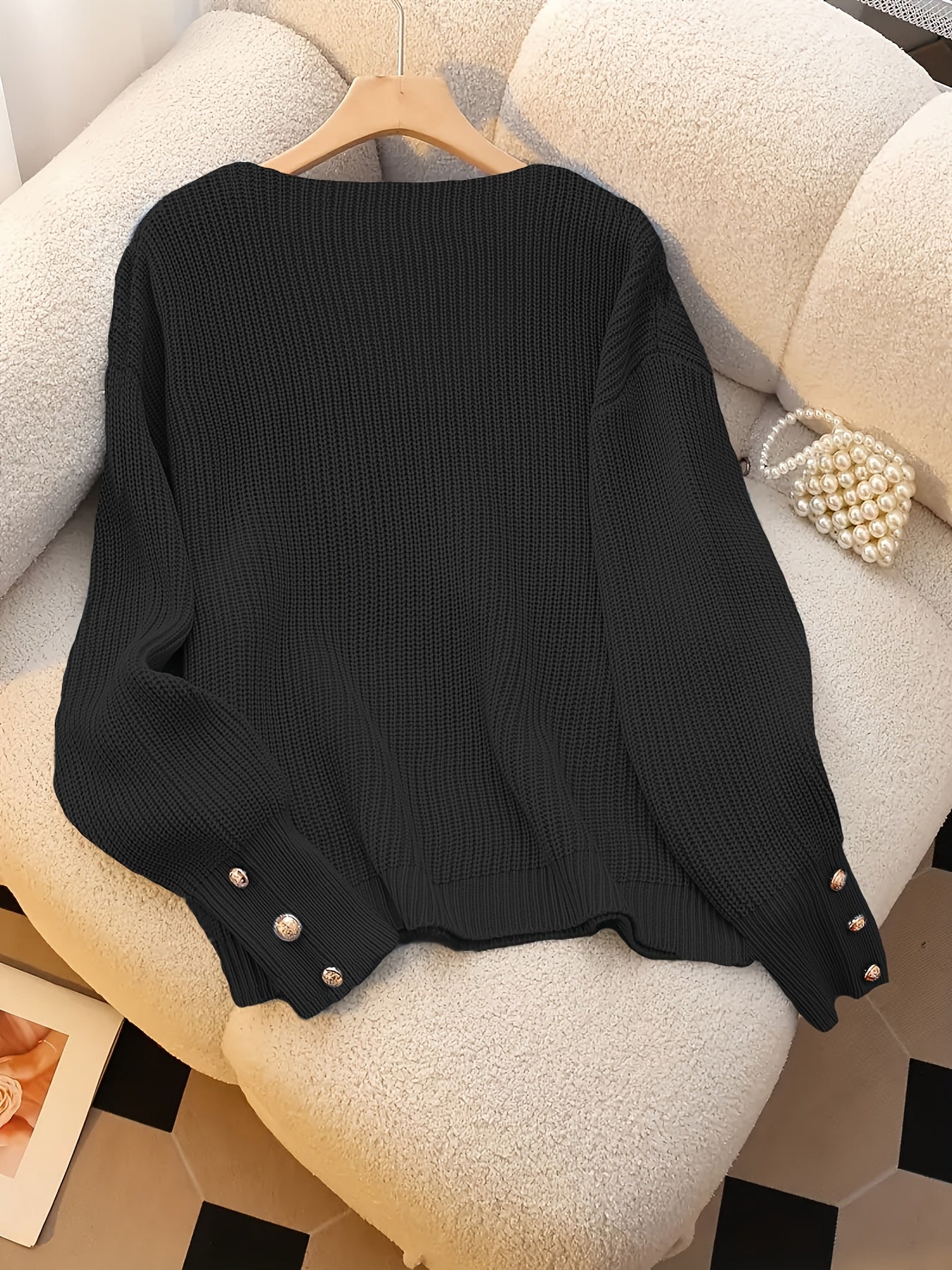 Jennifer | Elegant Ribbed V-Neck Sweater - Solfae