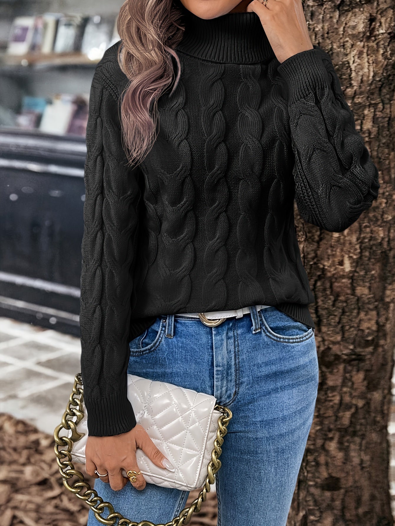 Jessica | Elegant Cable-Knit Turtleneck Sweater - Solfae