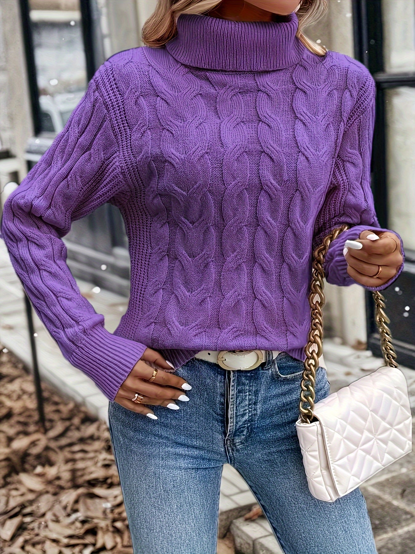 Jessica | Elegant Cable-Knit Turtleneck Sweater - Solfae