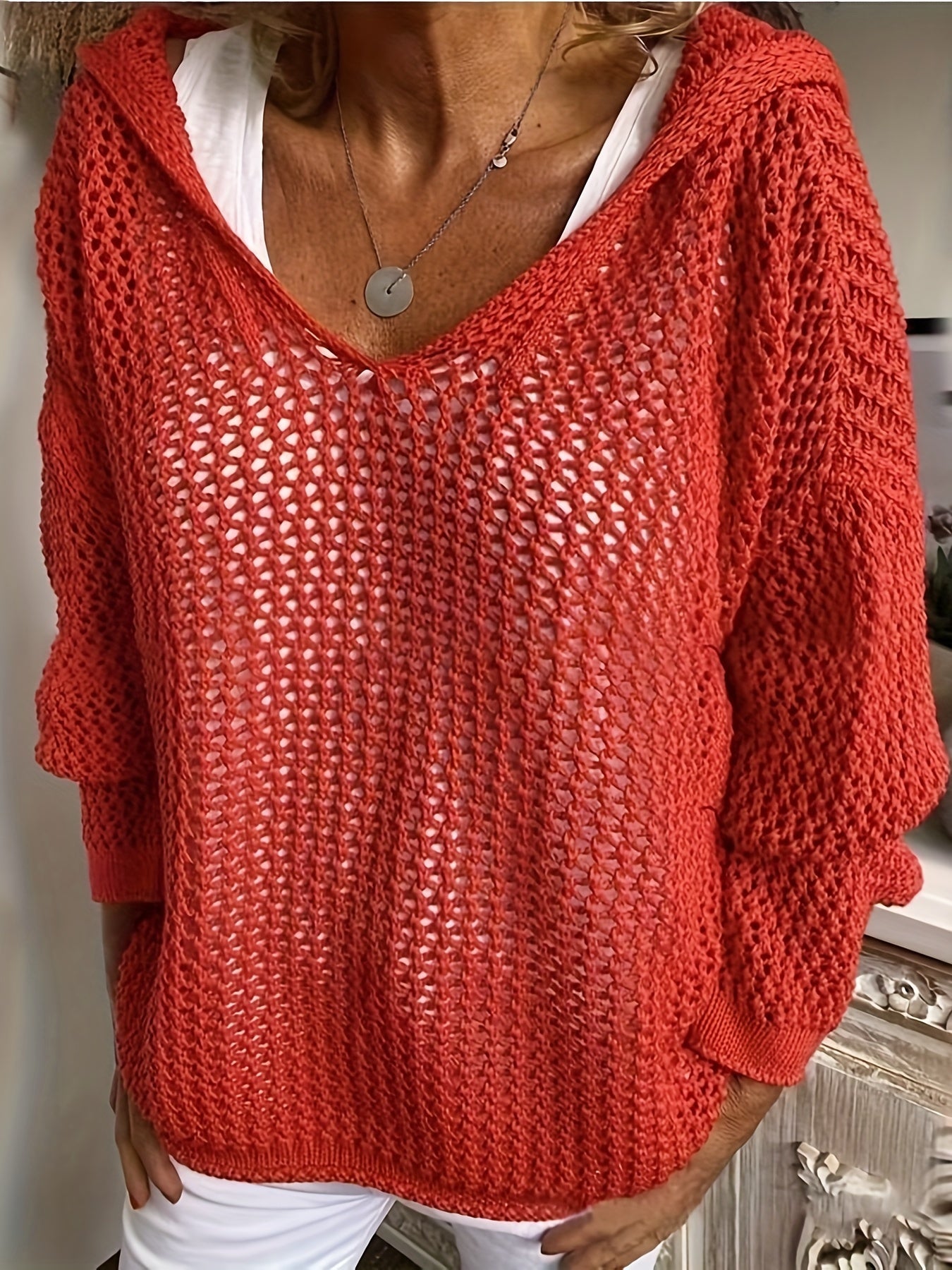 Jessica | Elegant Open-Knit Hooded Sweater - Solfae
