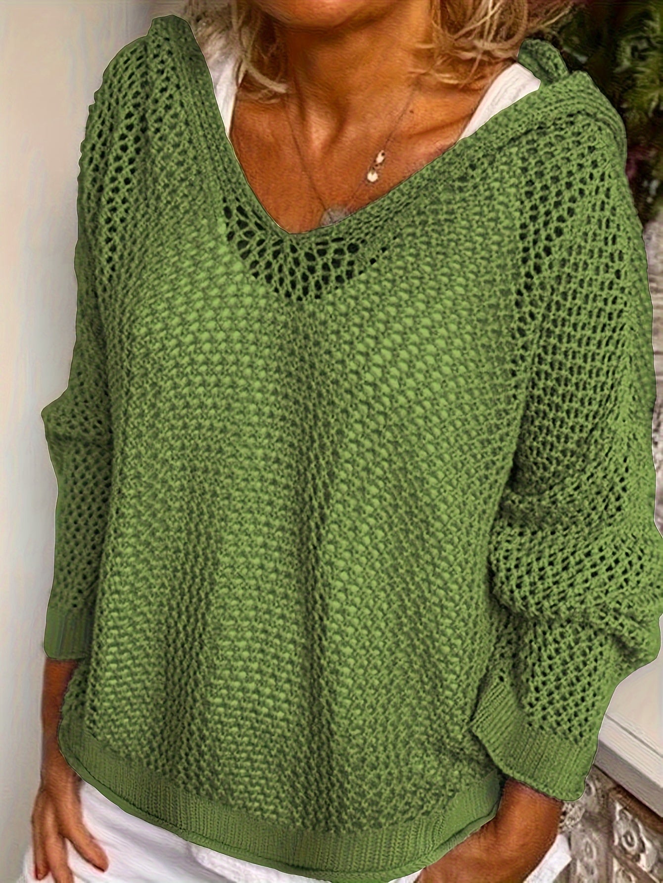 Jessica | Elegant Open-Knit Hooded Sweater - Solfae