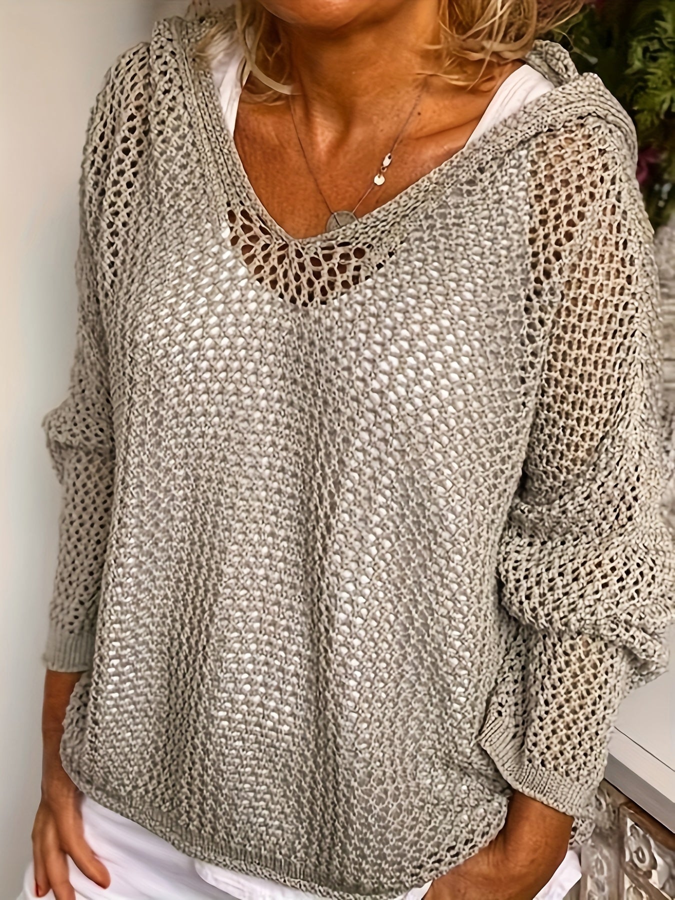 Jessica | Elegant Open-Knit Hooded Sweater - Solfae