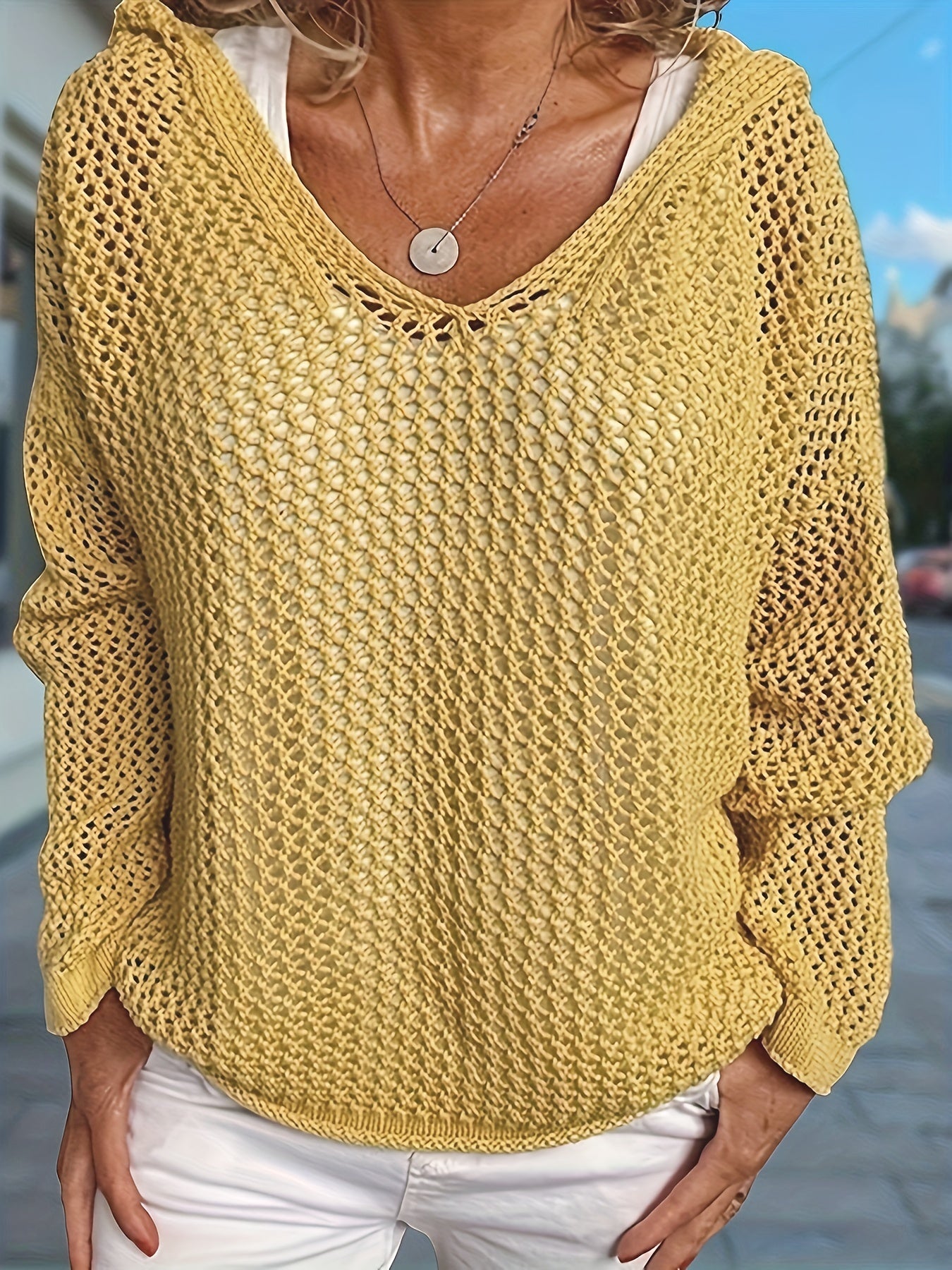 Jessica | Elegant Open-Knit Hooded Sweater - Solfae