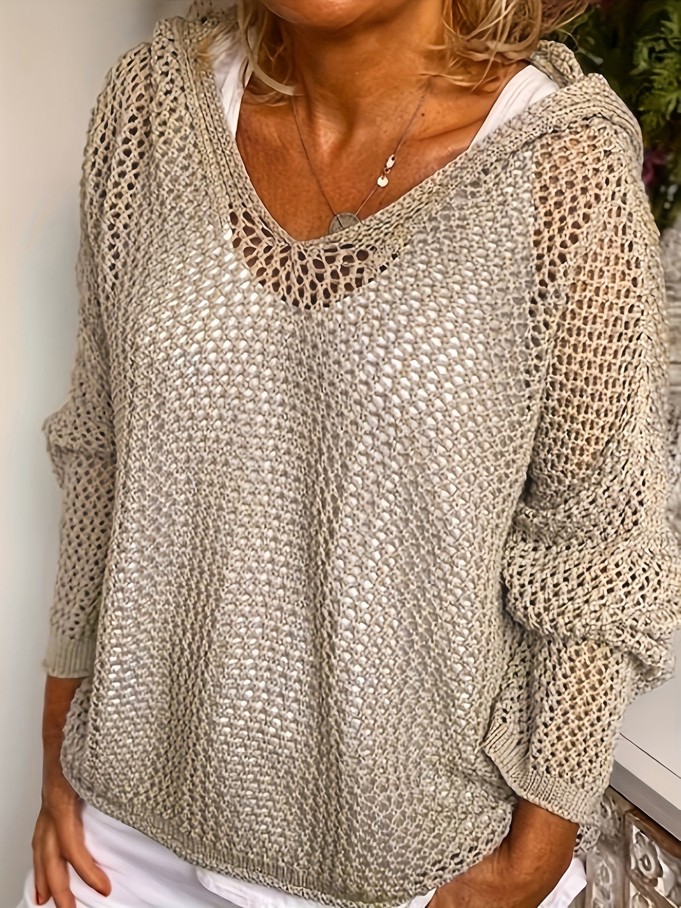 Jessica | Elegant Open-Knit Hooded Sweater - Solfae