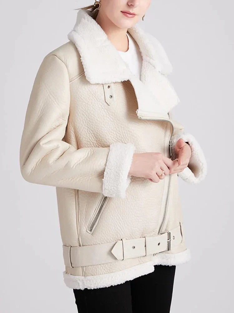 Jessica | Elegant Shearling Aviator Jacket - Solfae