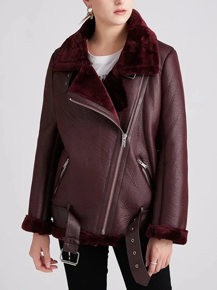 Jessica | Elegant Shearling Aviator Jacket - Solfae