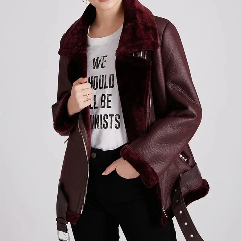 Jessica | Elegant Shearling Aviator Jacket - Solfae