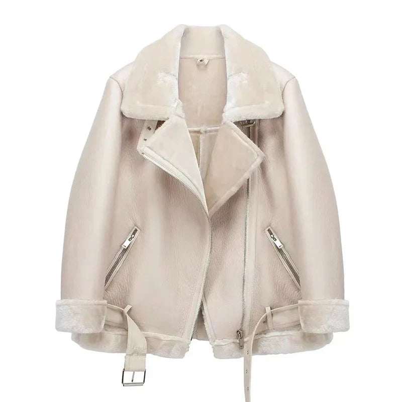 Jessica | Elegant Shearling Aviator Jacket - Solfae