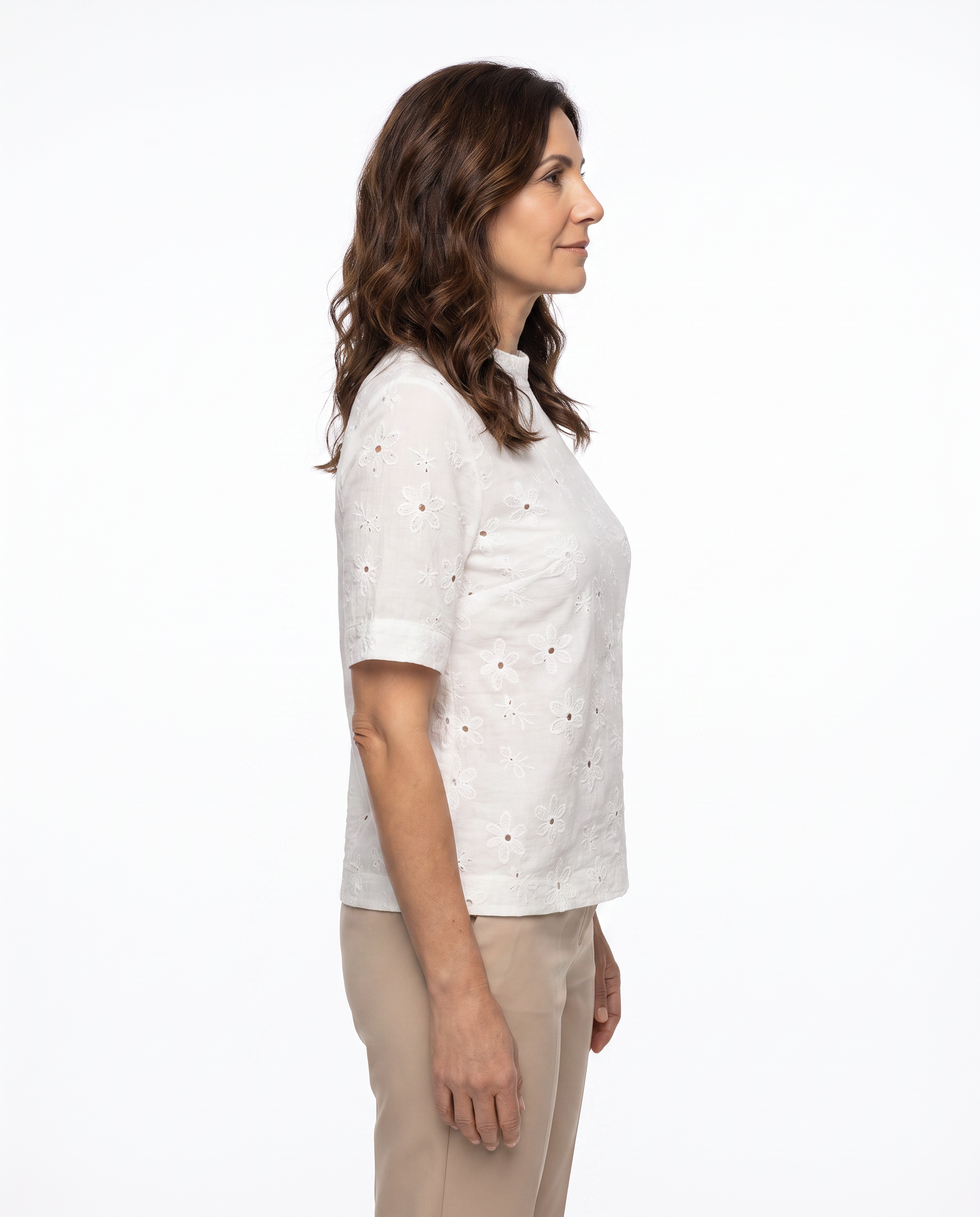 Kimberly | Feminine Eyelet Stand-Collar Blouse - Solfae